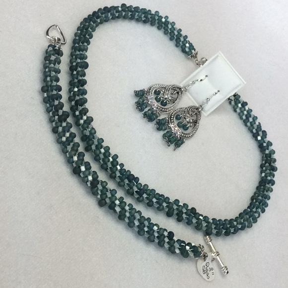 FINAL SALE PRICE Designer Original Hand Woven Teal Jewelry Set - Picture 1 of 8